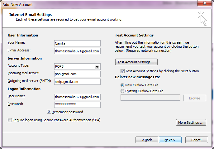 Setup to test account setting