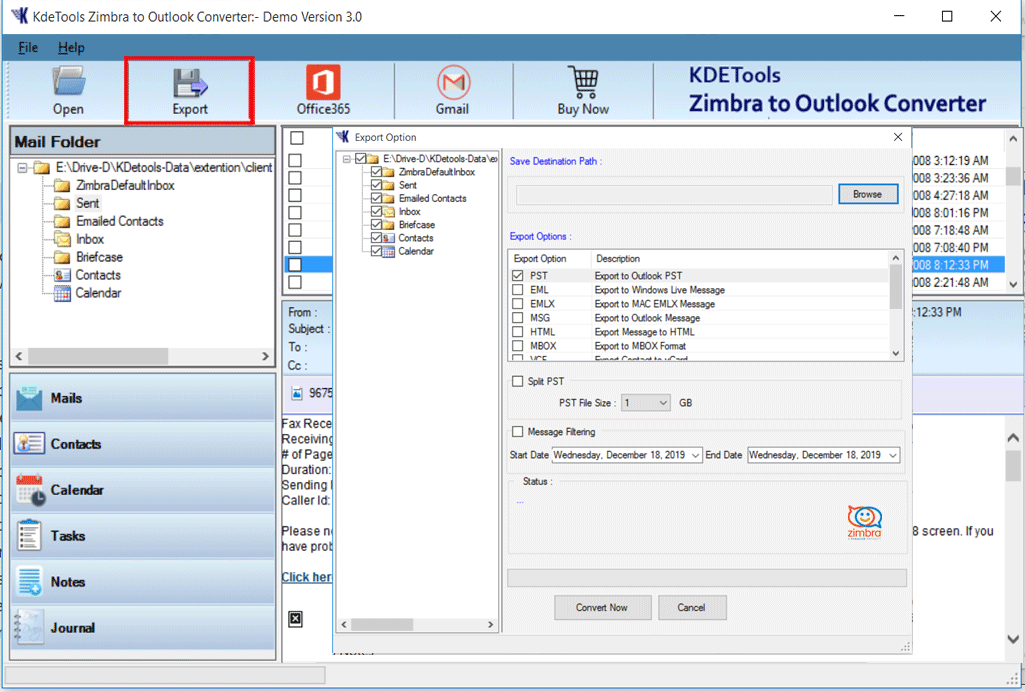 Migrate Zimbra to Multiple Formats