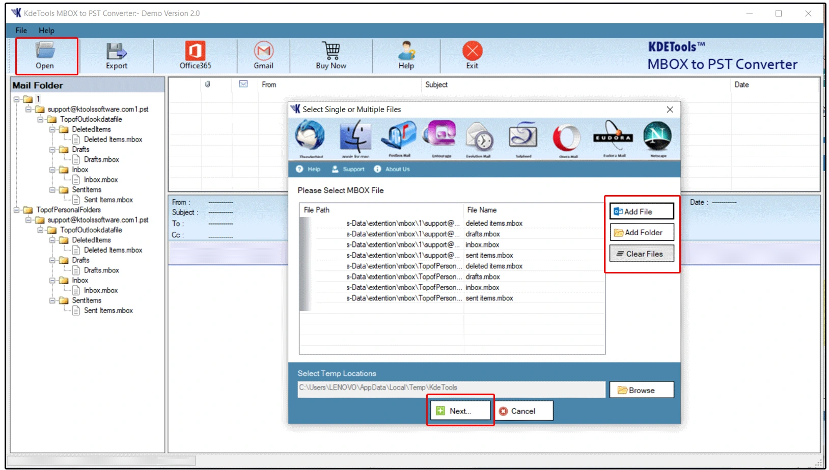 Step 1: Browse and mbox file