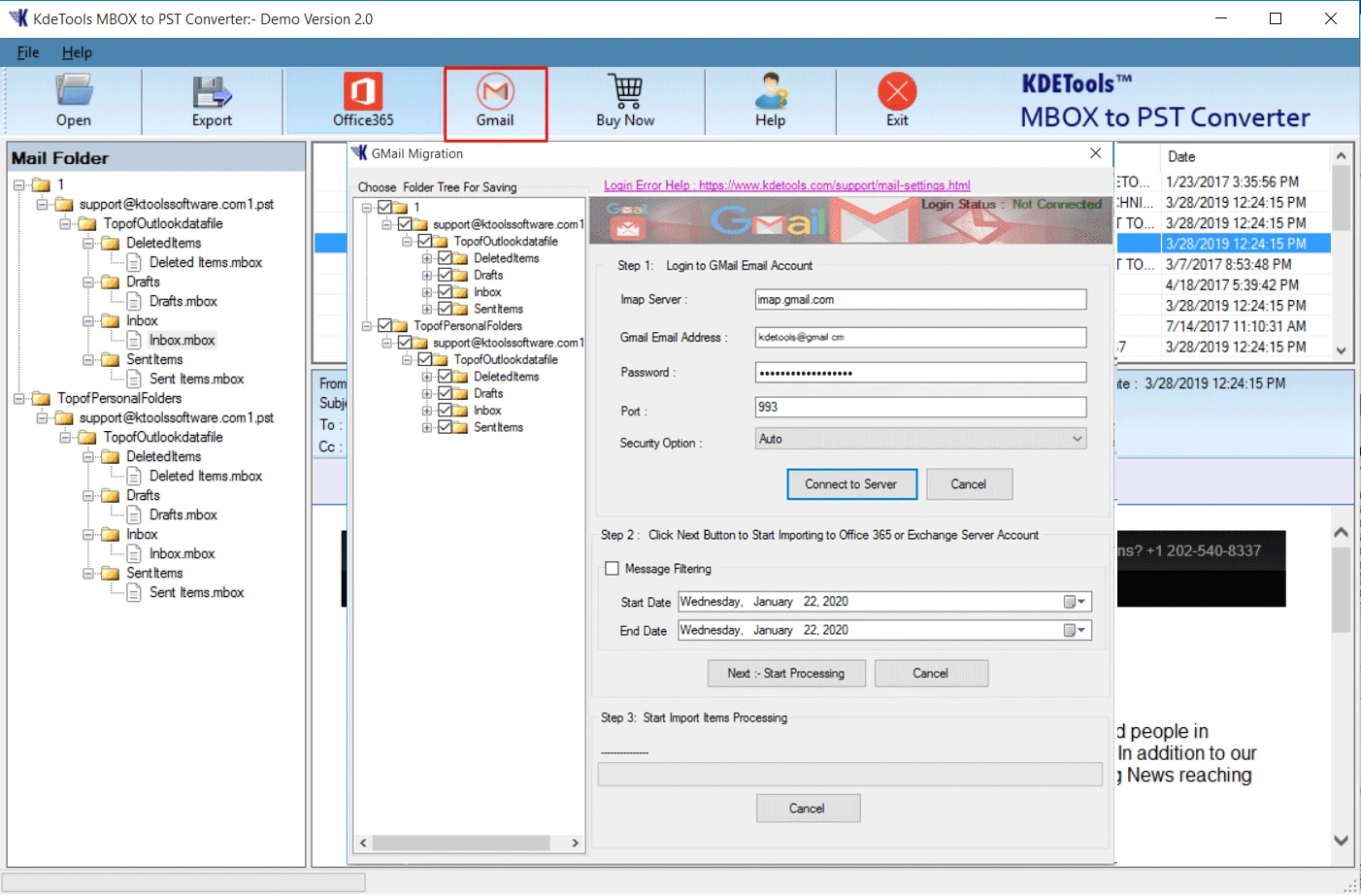 KDETools MBOX mailbox converter screenshot