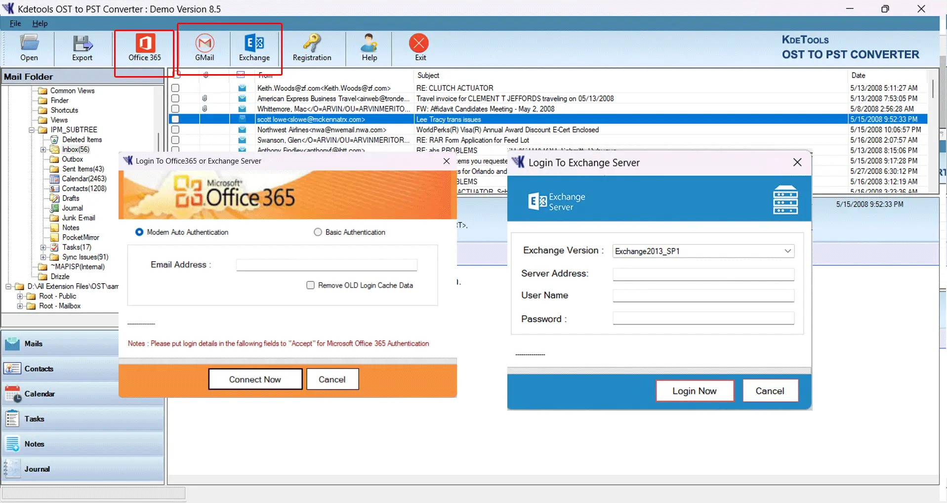 KDETools OST to PST Converter screenshot: Select Export Type