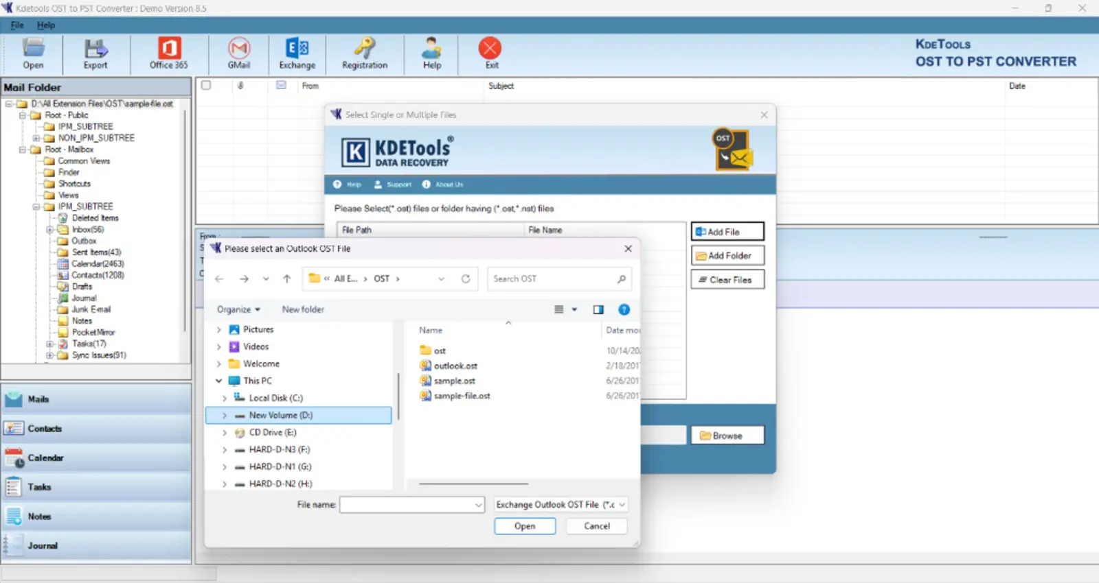 KDETools OST to PST Converter screenshot: Add File Option - Search File